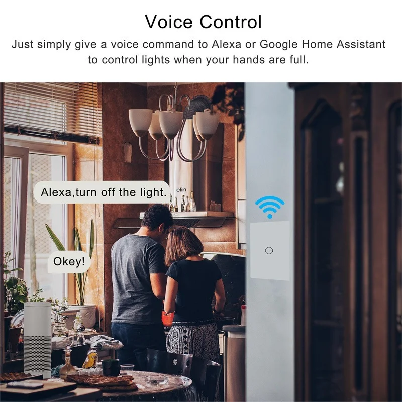 Bingoelec WiFi Interruttore Della Parete di Tocco Interruttore Sensore di Smart Home, Casa Intelligente 1/2/3Gang Non Neutro Interruttori Della Luce del Lavoro Con Alexa Google Tuya