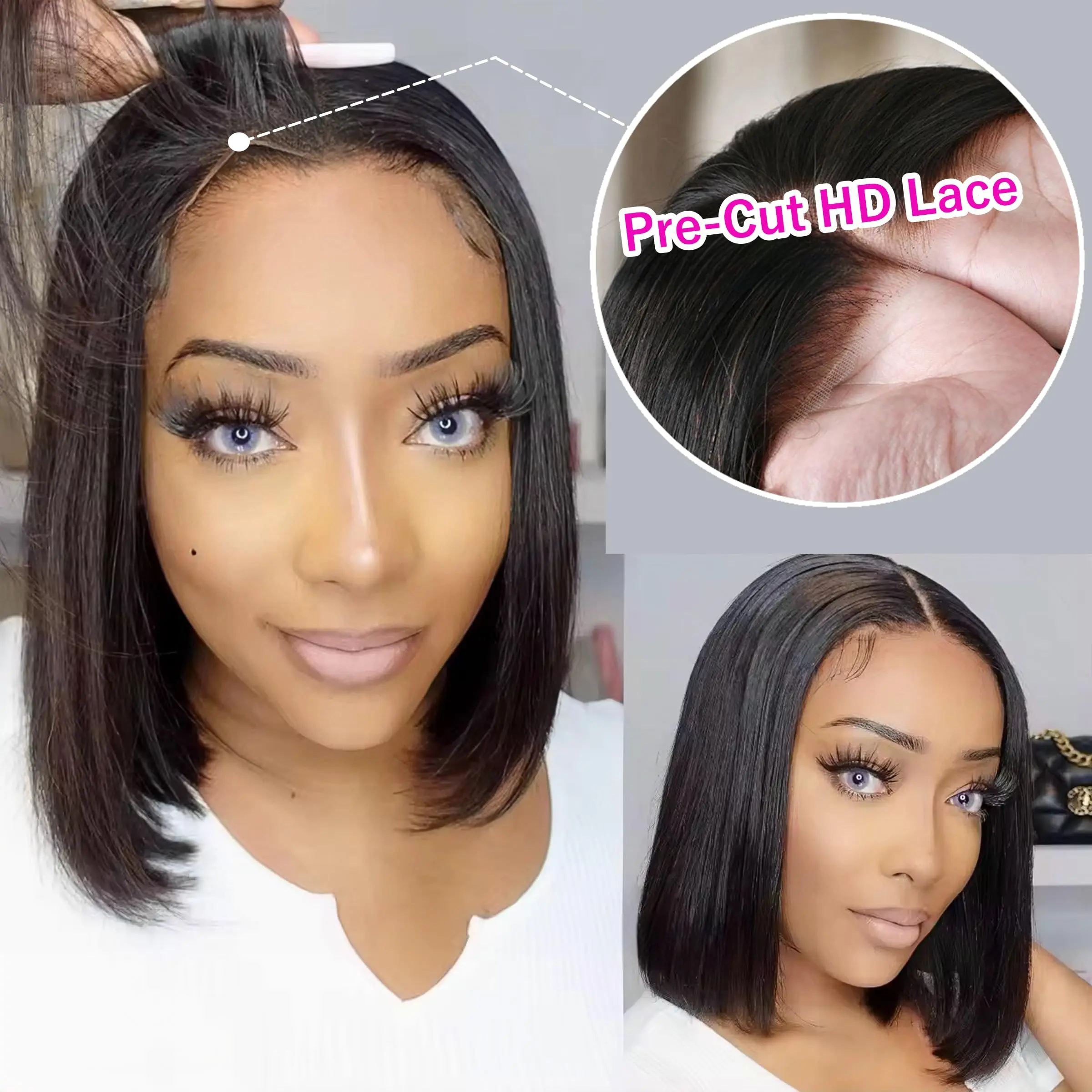 Wigirl Straight 13x6 HD Lace Front Bob Wig Human Hair 14x4 Transparent Lace Frontal Raw Hair Wigs 14 16 Inch Brazilian For Women