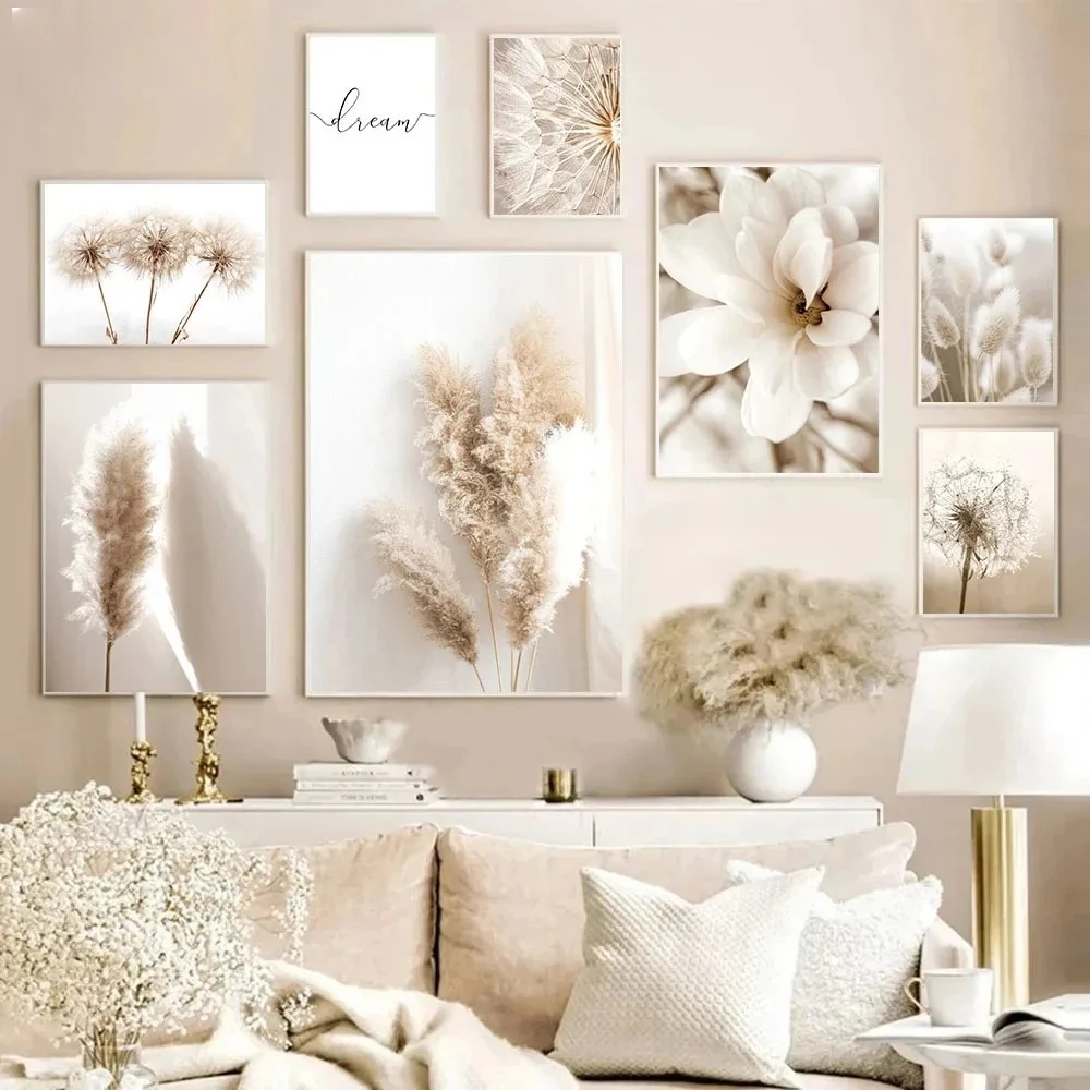 1pc frameless Canvas Painting Nordic Beige Dandelion Painting Poster Reed Minimalist Wall Art Print Canvas Painting Posters for