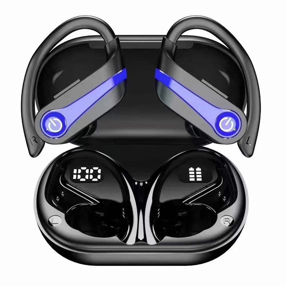 Auriculares inalámbricos con ganchos para las orejas, auriculares con micrófono incorporado, auriculares BT 5,3, para deportes, correr, entrenamiento, gimnasio