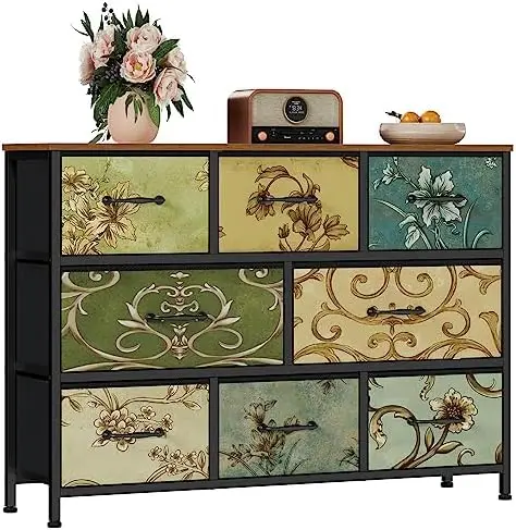 8 Drawer Dresser, Wide Fabric Chest of Drawers, Vintage Furniture for Bedroom, Living Room, Hallway, Closet Clothes
