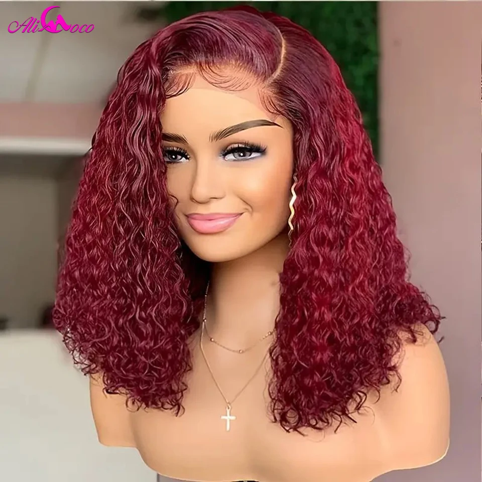 180% Density 99J Burgundy Lace Front Wigs Human Hair Bob Wig 1B 99J Bob Wig For Woman 13x4 Lace Frontal Wigs Short Curly Wig