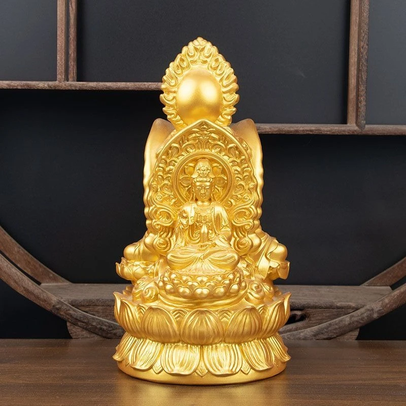 Chinese Style Three-Sided Ksitigarbha, Shakyamuni, and Guanyin Buddha Desktop Home Living Ornament