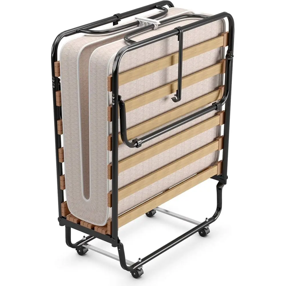 

Folding Bed with 4 Memory Foam Mattress, Rollaway Guest Bed, Metal Frame, Portable Cot, Easy Storage, Suitable for Adults, Itali