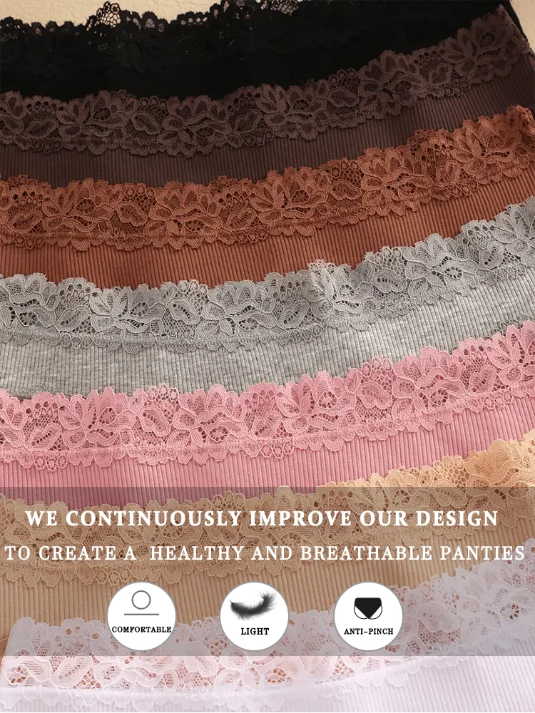 3Pcs Women Cotton Panties Sexy Lace Intimate Brazilian Underwear Female  Trendy Lace Briefs Female Soft Underpants Lingerie S-XL