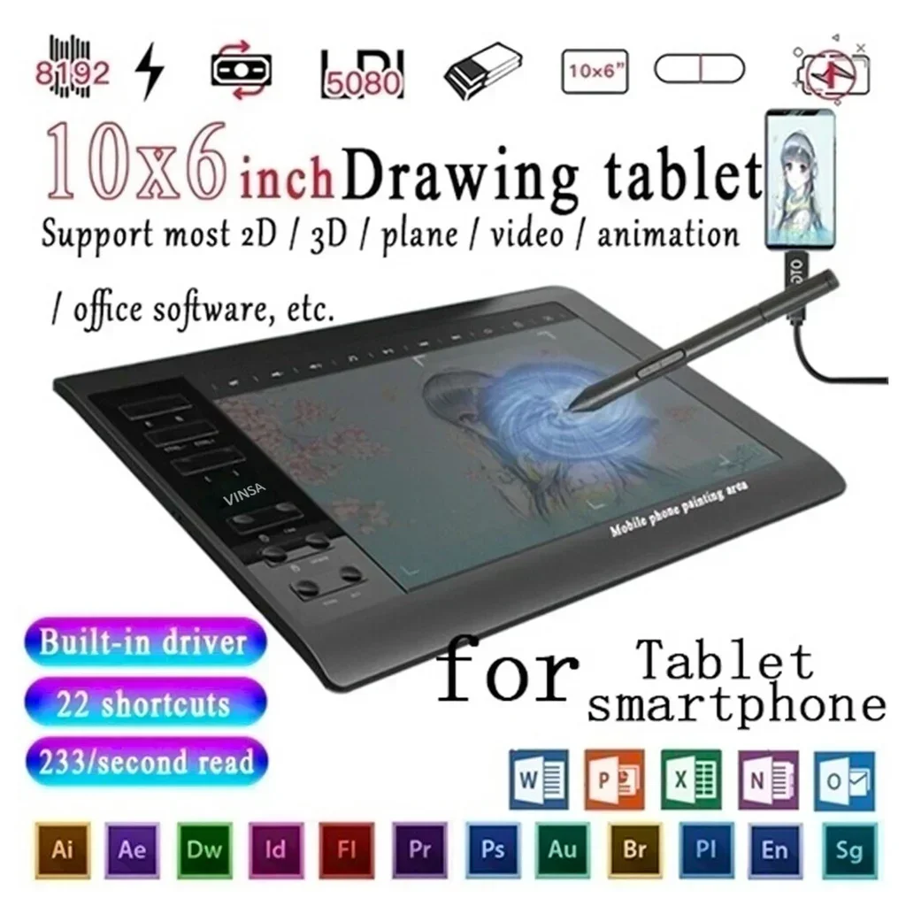Imagem -02 - Pressão Digital Portátil Desenho Tablet Tablet Gráfico Interativo para Celular 10*6 Polegada