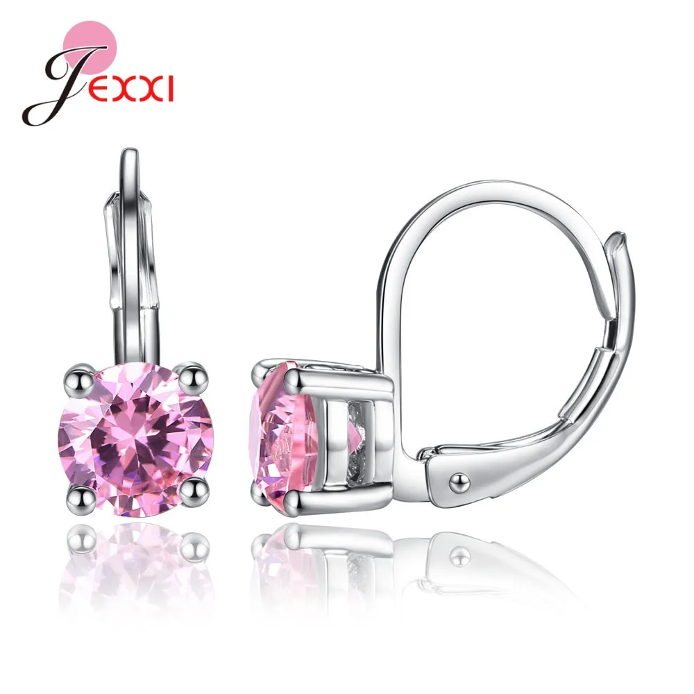 Big CZ Stone Hoop Earrings 925 Sterling Silver Round  CZ Zircon Crystal Earrings for Women Luxury Wedding Bridal Jewelry