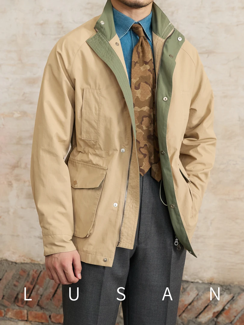 Gentry Multi-Pocket Drawstring Waist Retro Hunting Jacket M65 Casual Collar Jacket Trendy Men