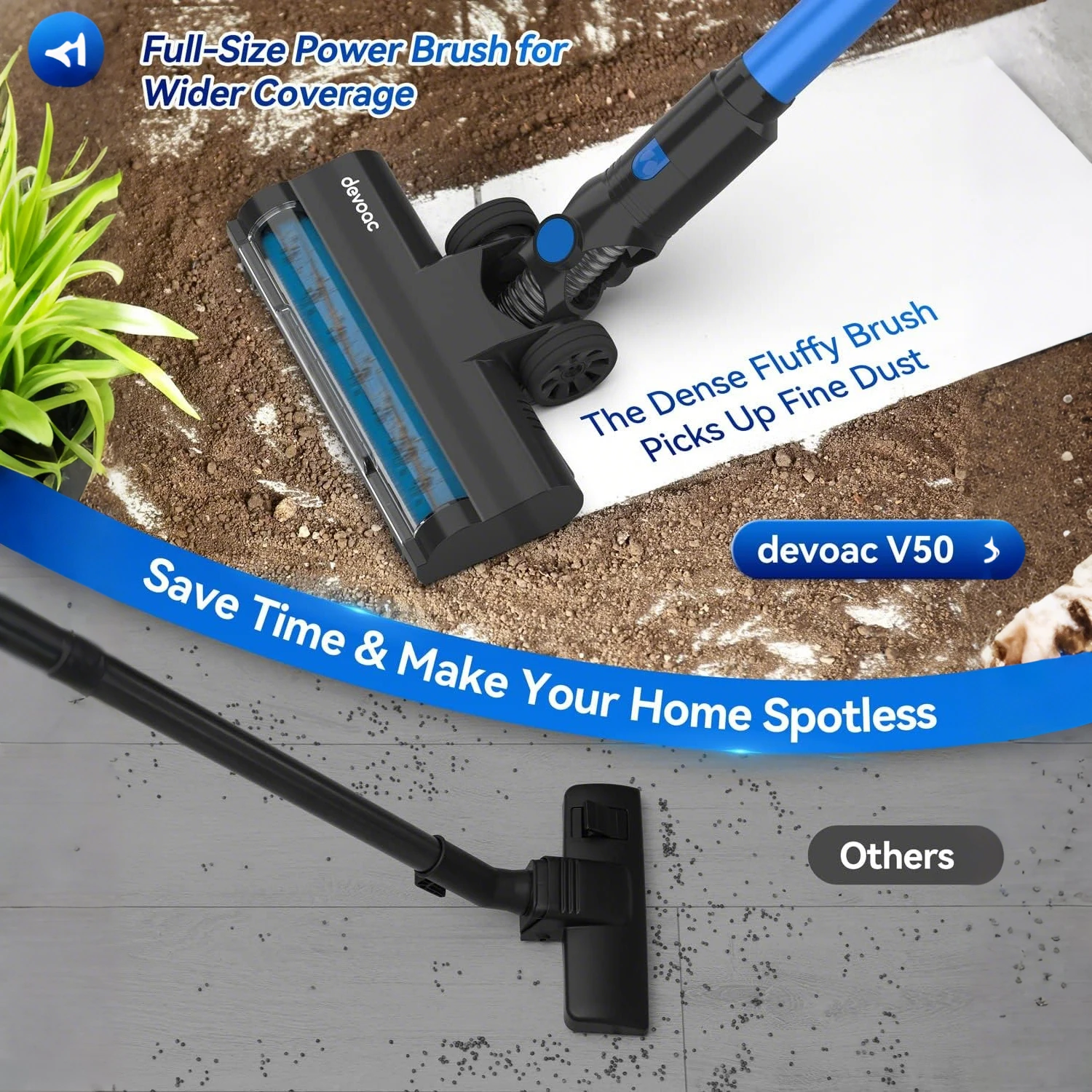 Devoac V50 Cordless Vacuum Cleaner, Lightweight Vacuum Cleaner with Rechargeable Battery, Convenient 6 in 1 Stick Vacuum Cleaner