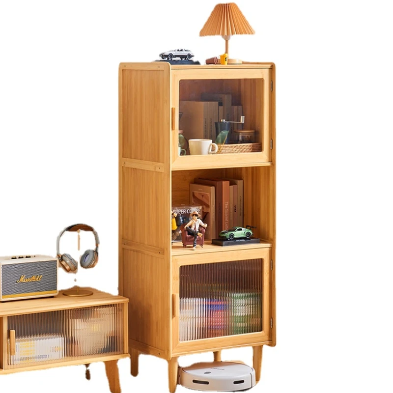 ZL Solid Wood Bookcase Changhong Glass Storage Storage Living Room Floor-Standing Rack Cabinet