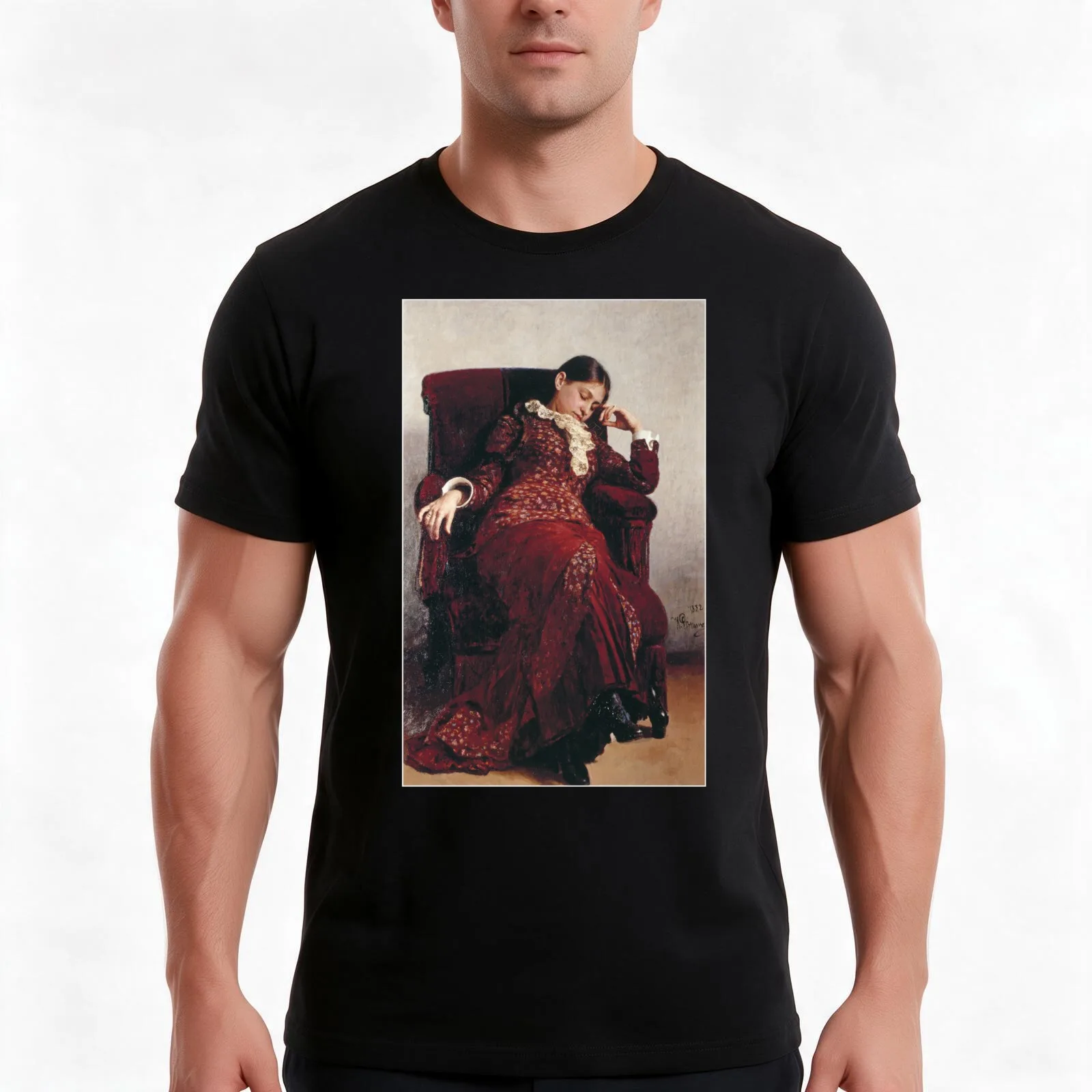Ilya Repin – “A Rest” Portrait of Vera A Repina T-Shirt, Summer Casual Cotton Tee, Oversized Streetwear Tops, Unisex Men Women