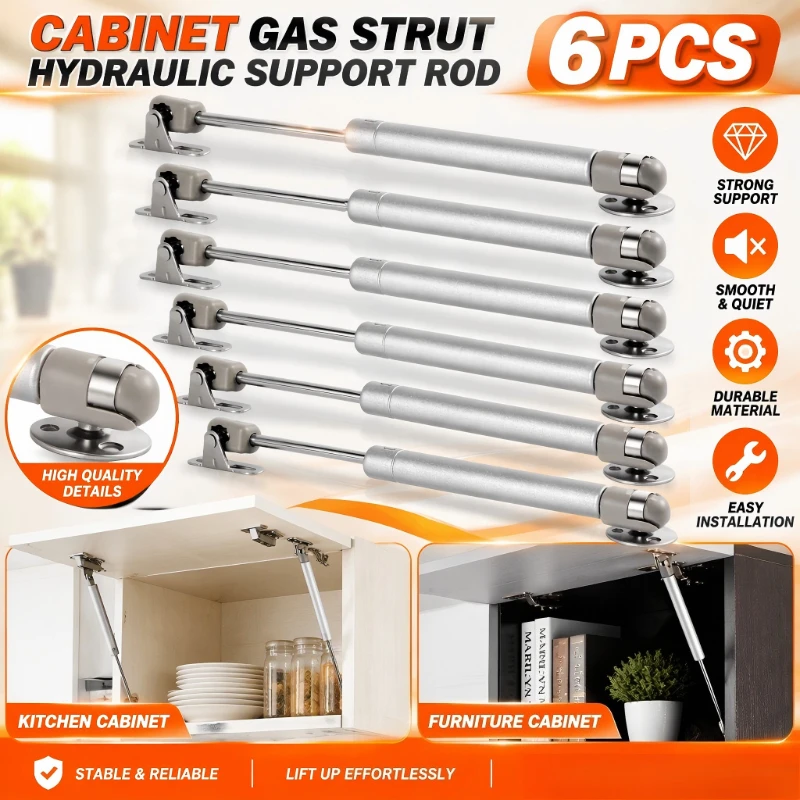 6PCS Cabinet Door Gas Struts 20N-200N Lift Support Gas Strut Hydraulic Hinge Cupboard Gas Spring Hinges Furniture Hardware