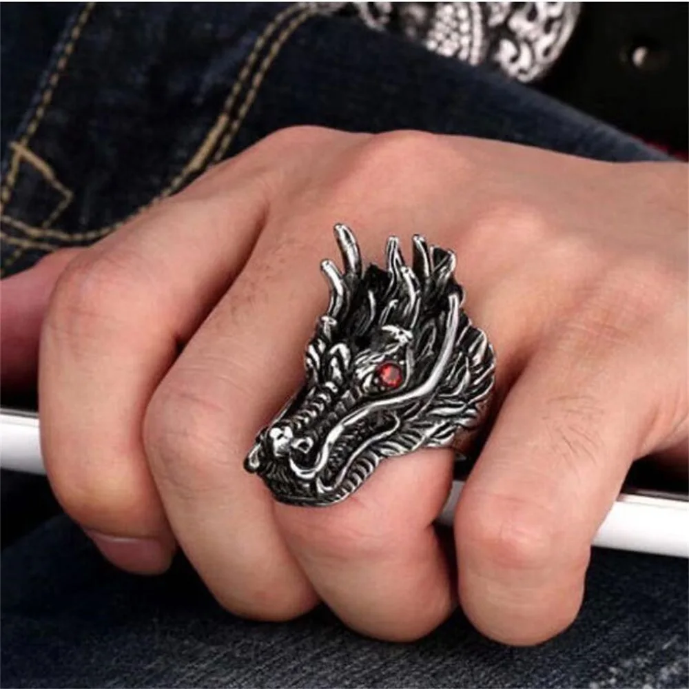 Korean Version of Students' Cool and Dazzling Dragon Head Ring, Men's Trendy Personality, Single Index Finger Ring, Men's Social