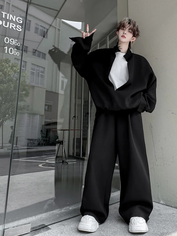 

Autumn 2025 Men's Casual Sportswear Faux Two-Piece Hoodie Set Loose Fit Comfortable Long Sve Long Pants Faionable Brand