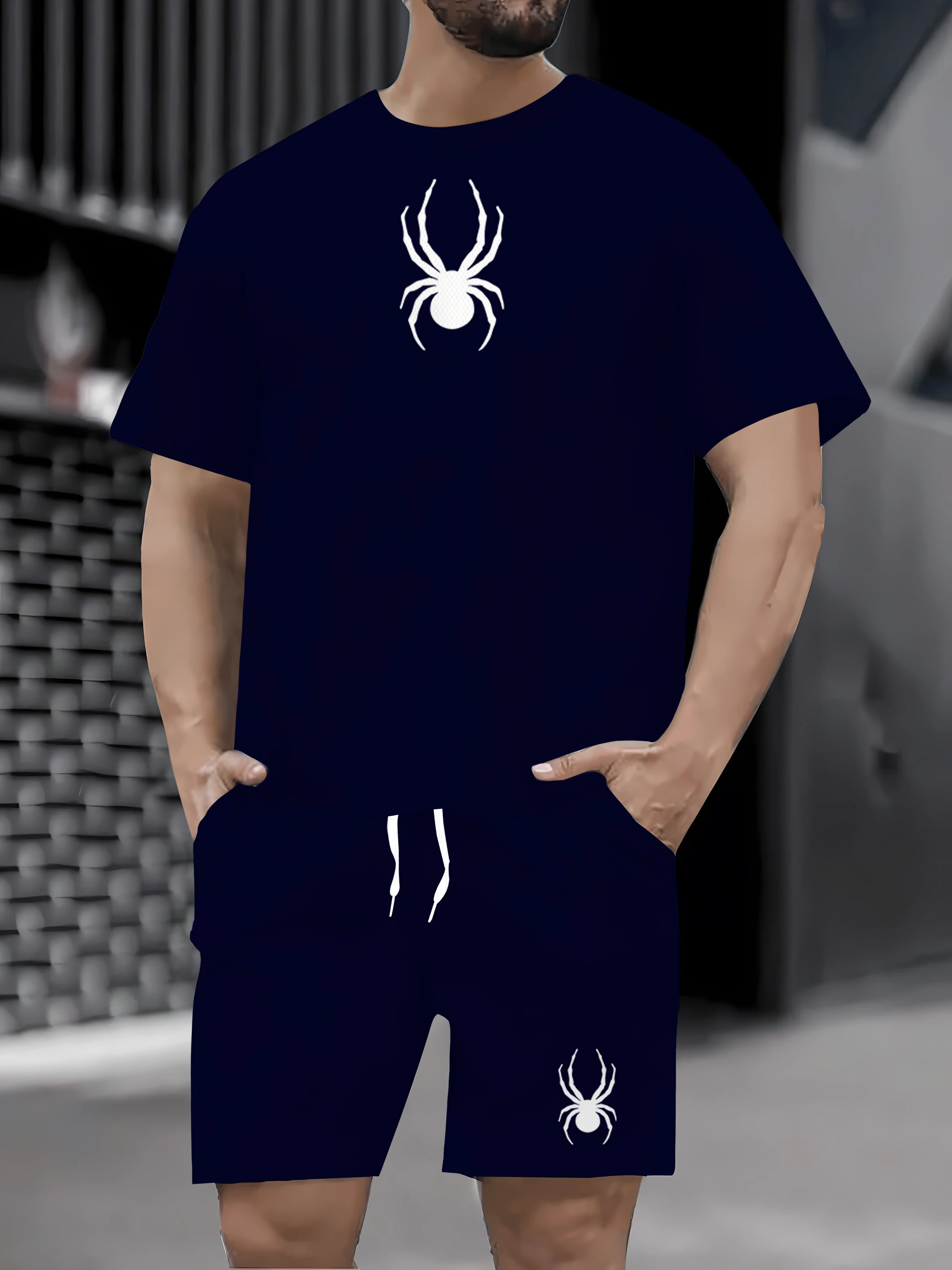 

The 2025 summer new 3D printed outdoor sporty style fashionable casual men's short-sleeved and short-shorts set