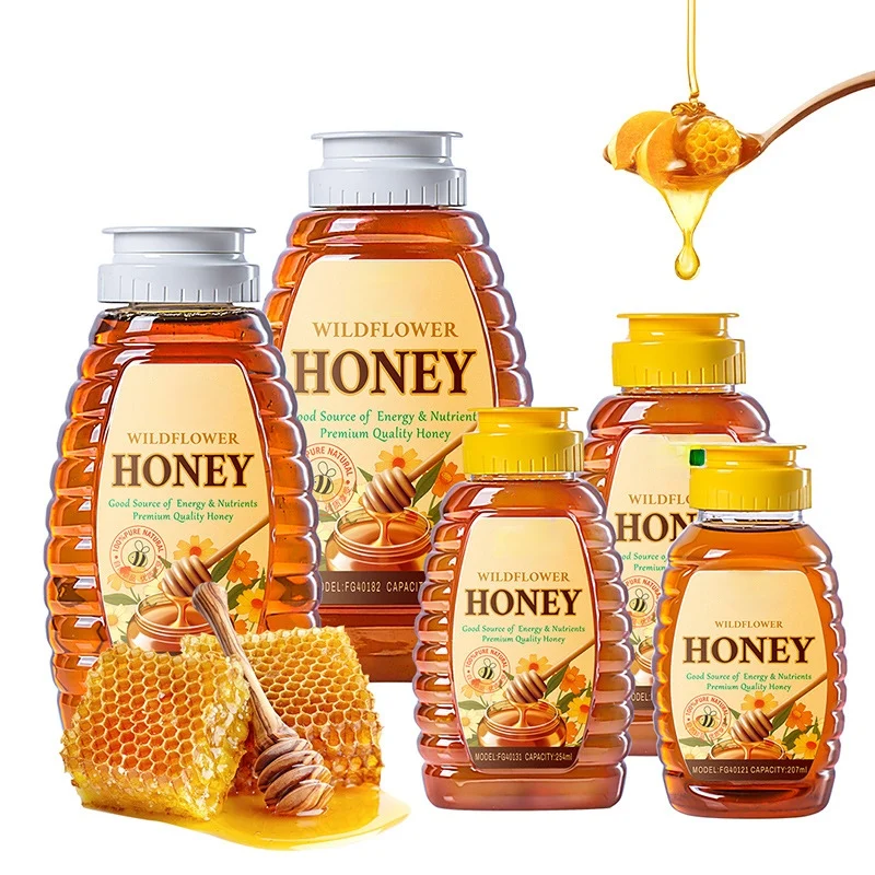 300 Pieces Pack Plastic Honey Bottle 180ML/6oz Squeezing Bottle Silicone Valve Cap Food Grade PET Honey Dispenser