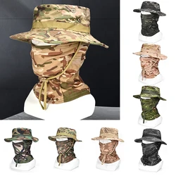 1Set Tactics Camouflage Boonie Cap Balaclava Hat Face Mask Suit Foldable Soft Outdoor Hunting Fishing Wide Brimmed Hat Face Mask