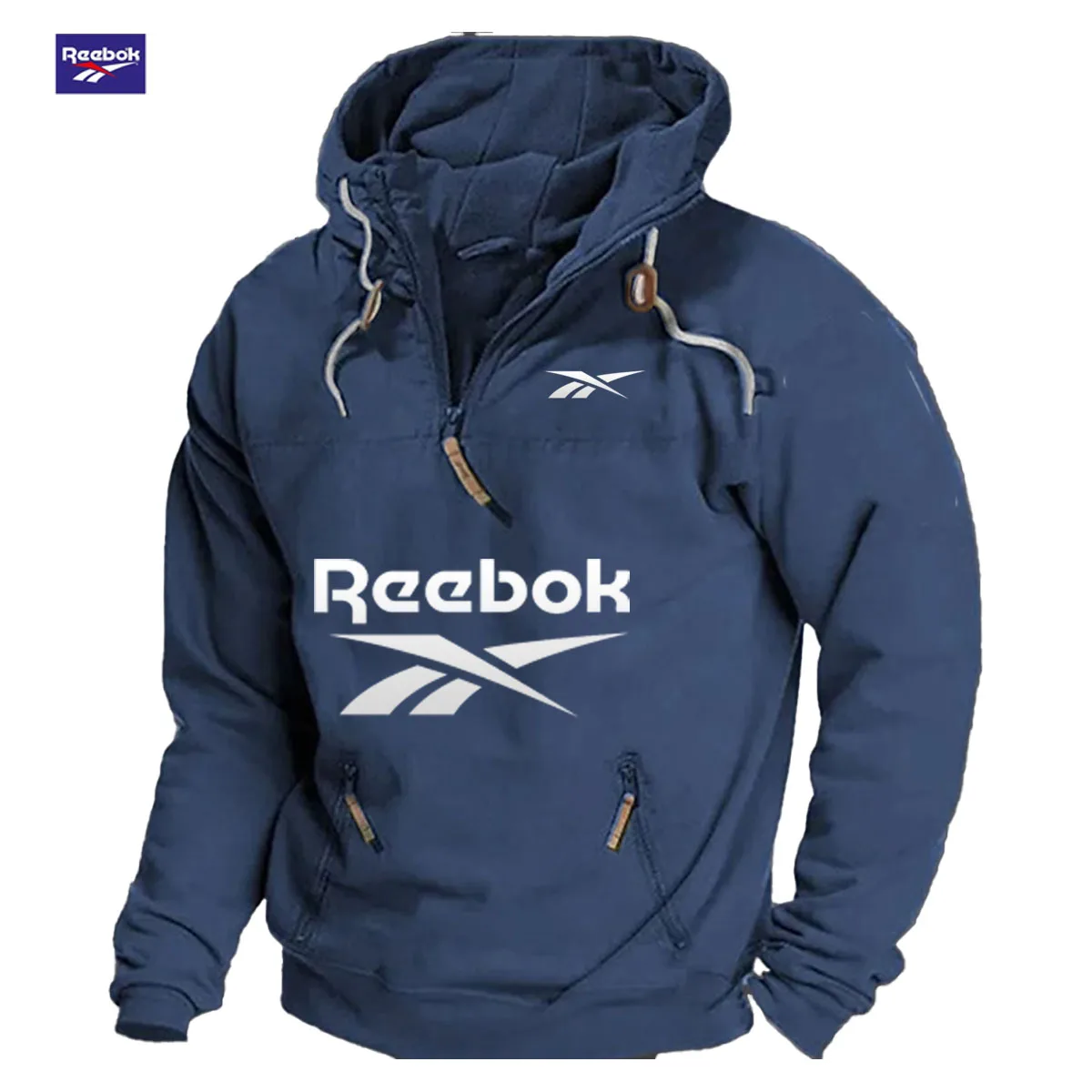 Reebok Men's Winter-Spring Warmth Hooded Sweatshirt - Daily Outdoor Multi-Pocket Zippered Comfortable Top - Solid Color Classic view 3