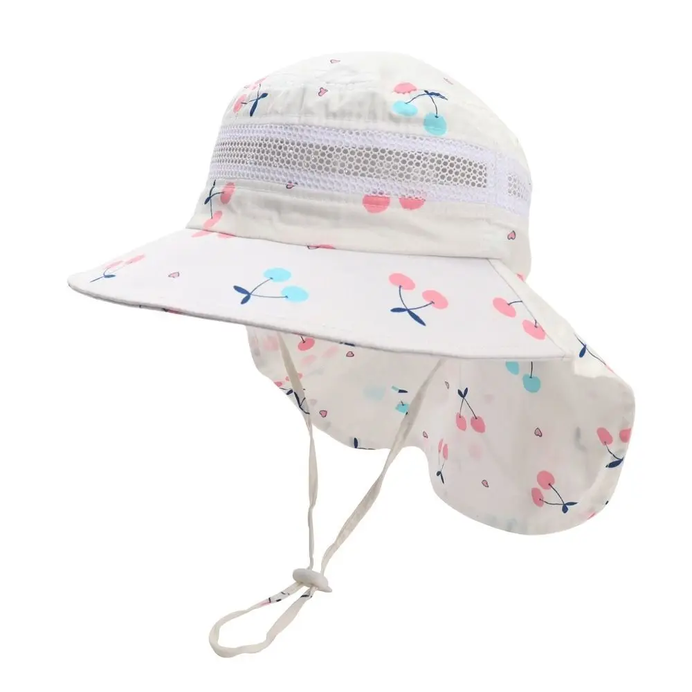 New Children Sun Hat Summer Cartoon Neck Protective Kids Caps Sea Printing Breathable Mesh Bucket Hat Bonnet For Boys Girls