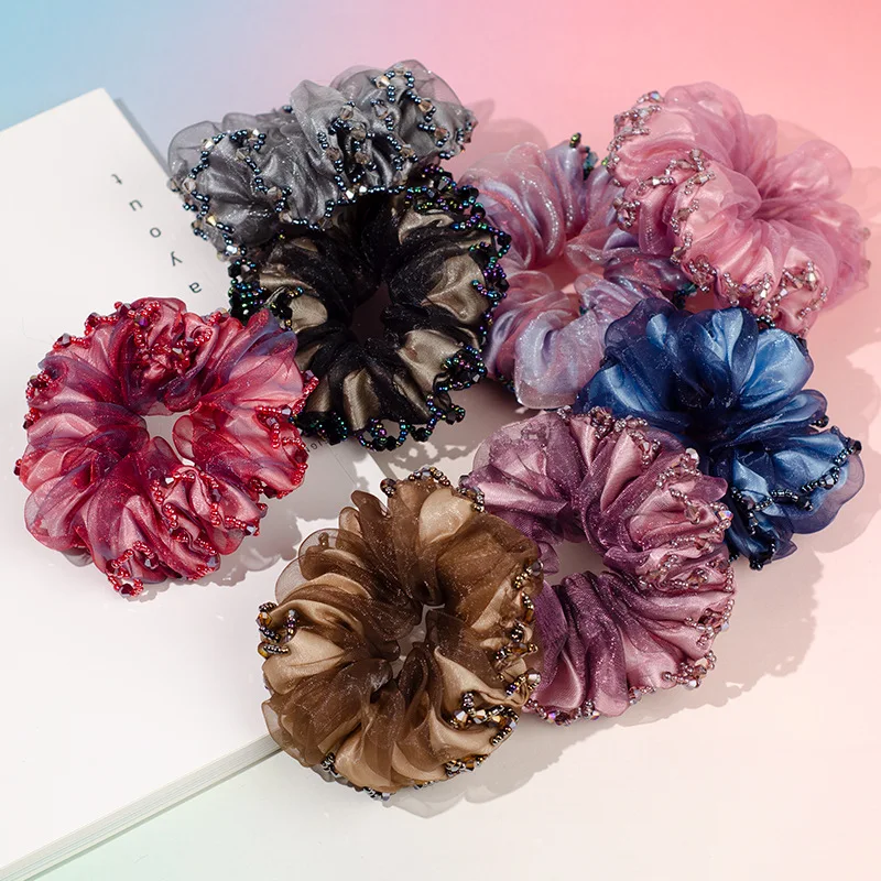 . Elegant Flower Hair Rope Crystal Horse Tail Rubber Band · Hair Ring Fashion Woman Hair Accessories   резинки для волос детям