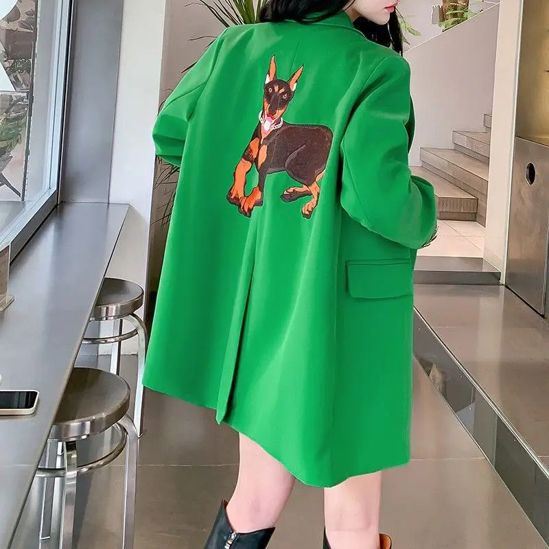 Black Embroidered Blazer Women's  Spring and  Autumn New Korean Version Loose Niche Design Casual Temperament Suit Comfortable