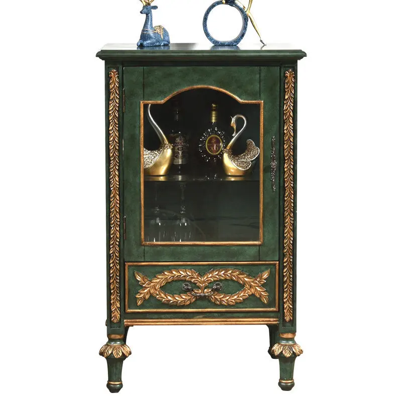 CX European solid wood wine cabinet living room, malachite green retro old locker