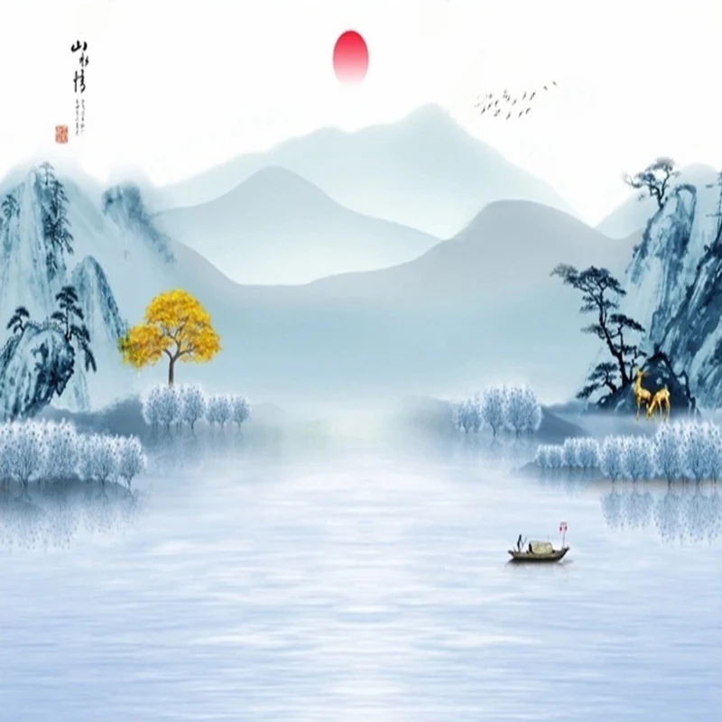 New Chinese Style Custom Photo Mural Creative Abstract Mountain Bird Nature Scenery TV Sofa Background For Living Room Office