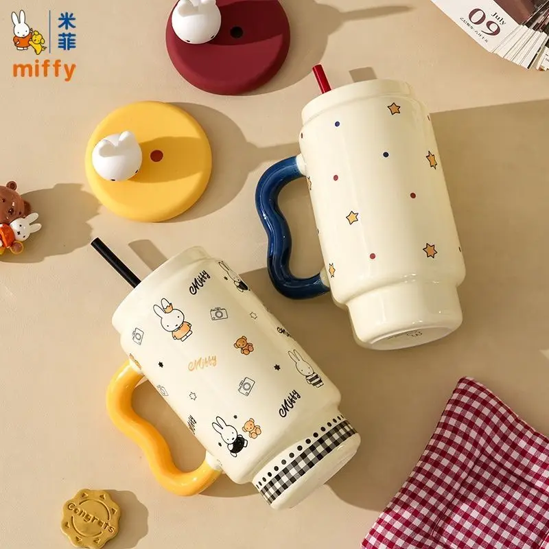 ميفي كوب سيراميك لطيف أنيمي الكرتون الإبداعية بسيطة سعة كبيرة القش Kawaii المحمولة فنجان القهوة هدية عيد
