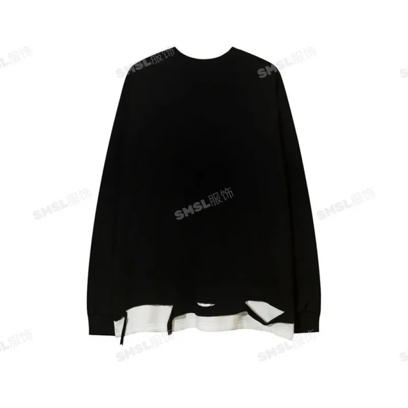 

Two-piece Long-sleeved Ripped Necklace T-shirt Sweatshirt Trend Autumn and Winter k Skull Print Loose Round Neck Fake