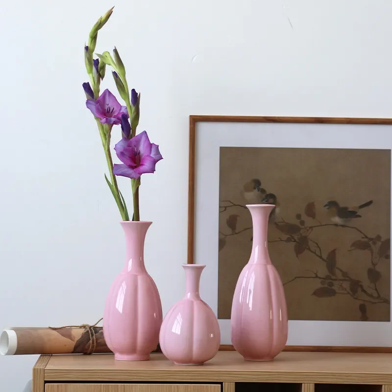 for Jingdezhen Ceramic Vase Chinese Style Song Aesthetic Soft Decoration Water Culture Device Pink Melon Rimmed Vase