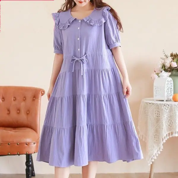 

Sweet White Dresses for Women Short Sleeve Bow Doll Neck Cute Vestido Feminino Autumn French Fairy Dress Kawaii Female D230