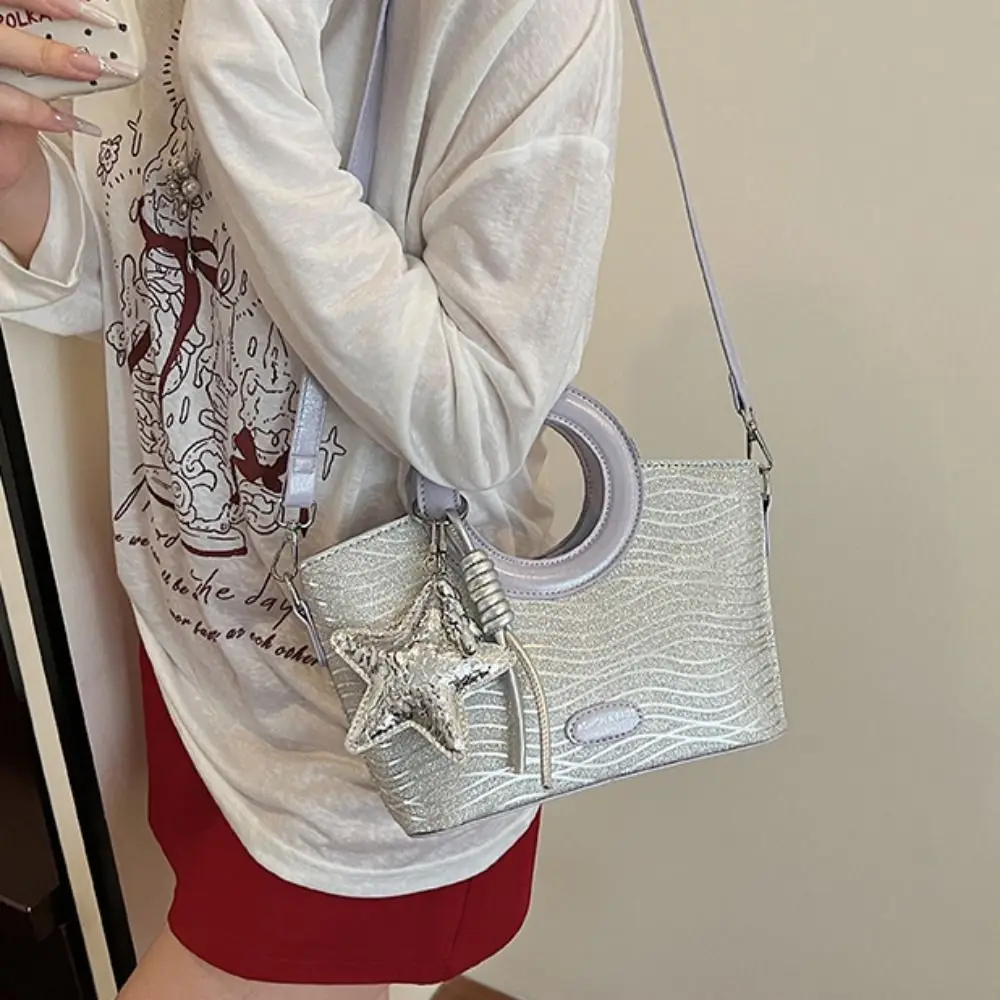 

Cute PU Sweet Star Silver Bag Shoulder Bag Tote Bag Small Basket Bag Crossbody Bag Korean Style Shining Banquet Handbag Women