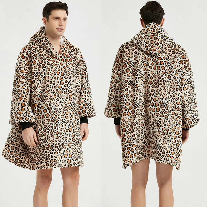 Hoodies Nightgown Men Thicken Flannel Robe Big Size Blanket Coat Lazy Loungewear Male Sleepwear Autumn Winter Home Clothes
