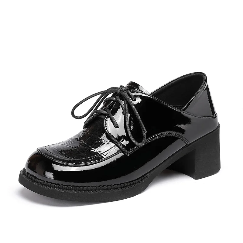 AIYUQI Women Oxford Shoes Genuine Leather 2024 New Spring Large Size Women Shoes Lace-up Mid-heel Patent Leather Women\'s Shoes