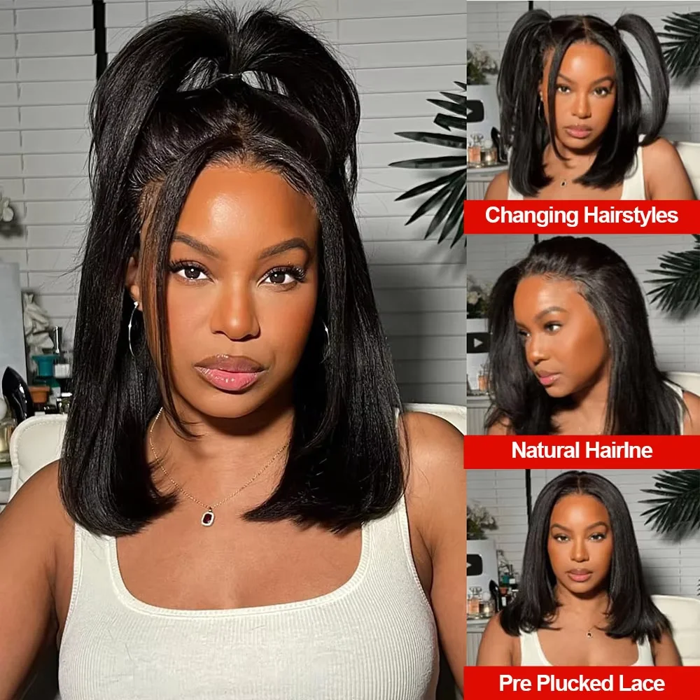ショートボブストレート4x4 5x5グルーレスウィッグHDレースクロージャー人毛ウィッグ既製品13x4レースフロントウィッグ100%人毛