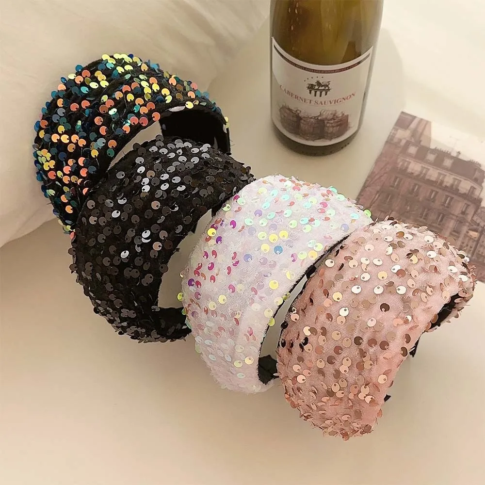 

New Wide Glitter Headband For Women 2025 Trendy High Crown Sexy Shiny Party Hair Accessory Colorful Sparkly Hairband Gift Idea