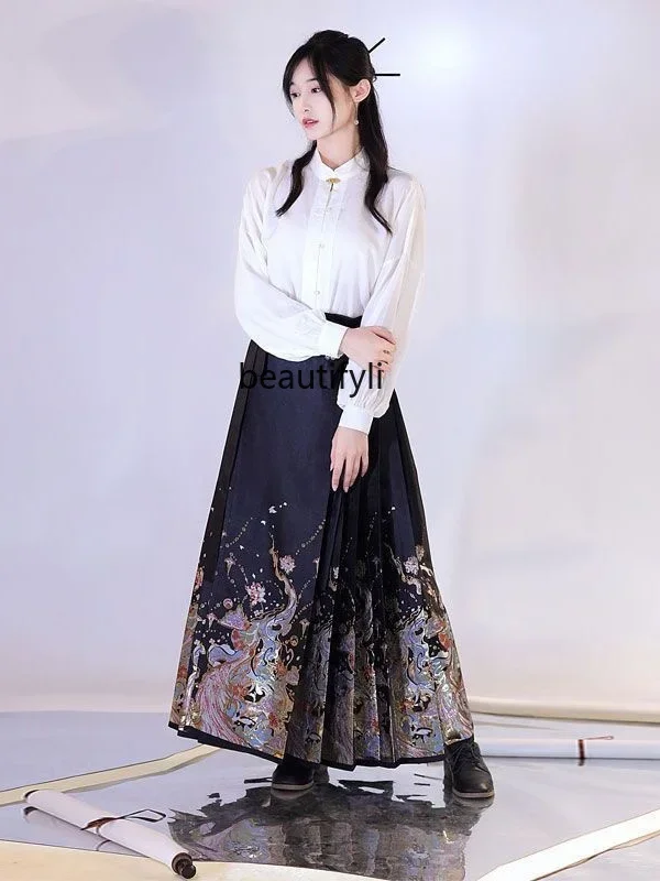 Ming Brocade Makeup Flower Horse-Face Skirt Hanfu Daily Commute plus Size