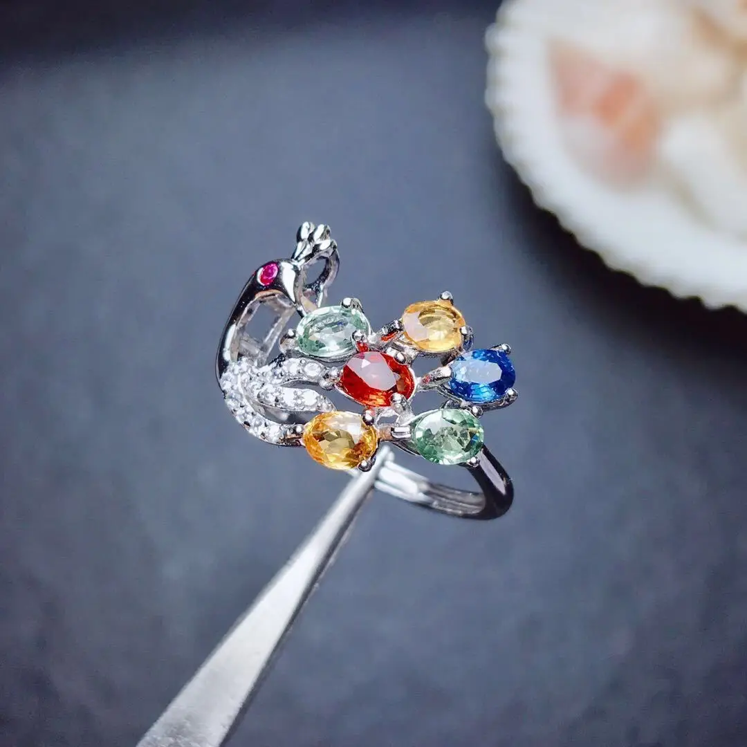 925  Silver S925 Pure Silver Peacock Ring New Creative Colorful Gem Open Ring Elegant Fine Jewelry For Ladies Daily Dating Wear