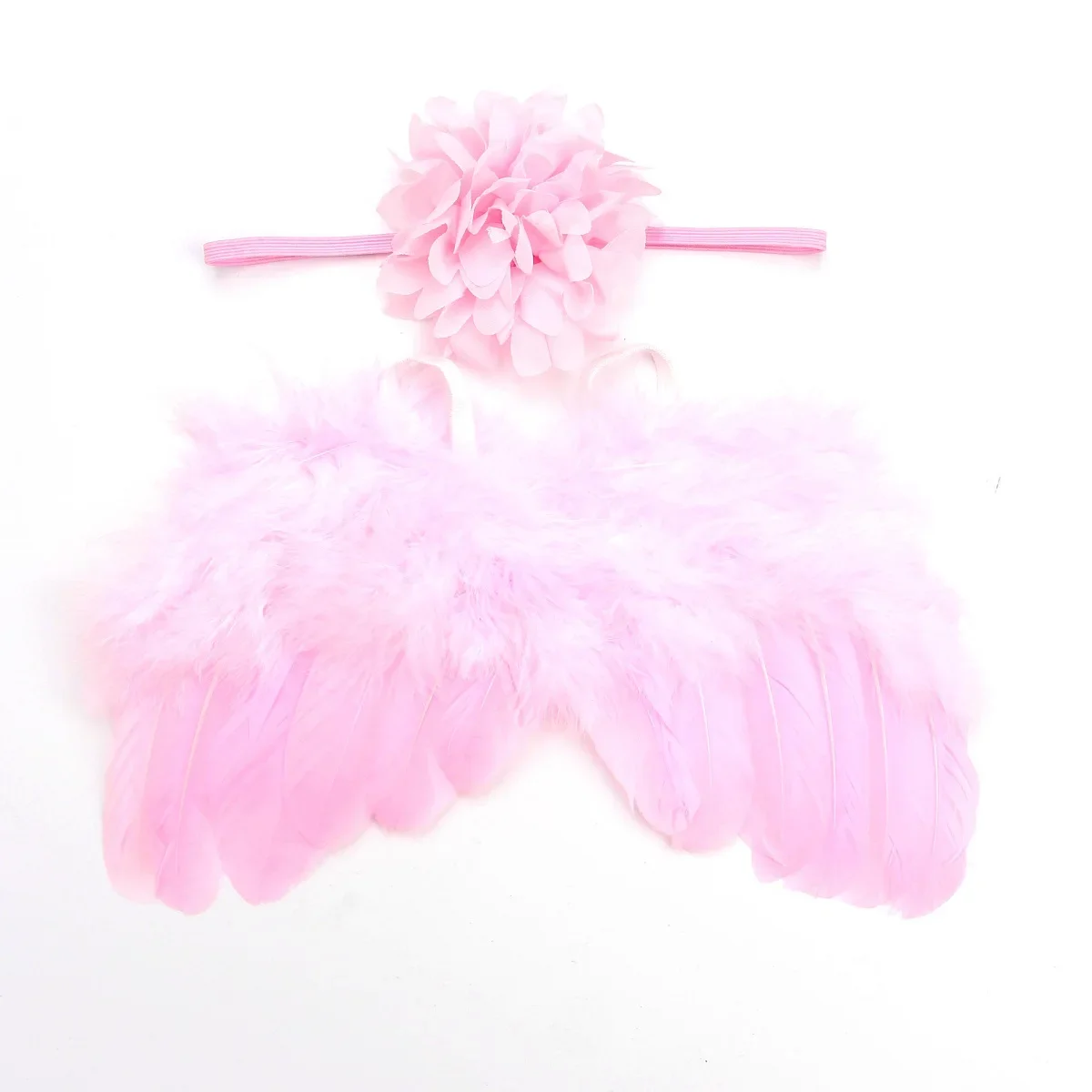 New 2pcs/set Soft Angel Feather Wing with Chiffon Flower Headband for Baby Girls Photo Props Newborn Birthday Party Decor Gifts