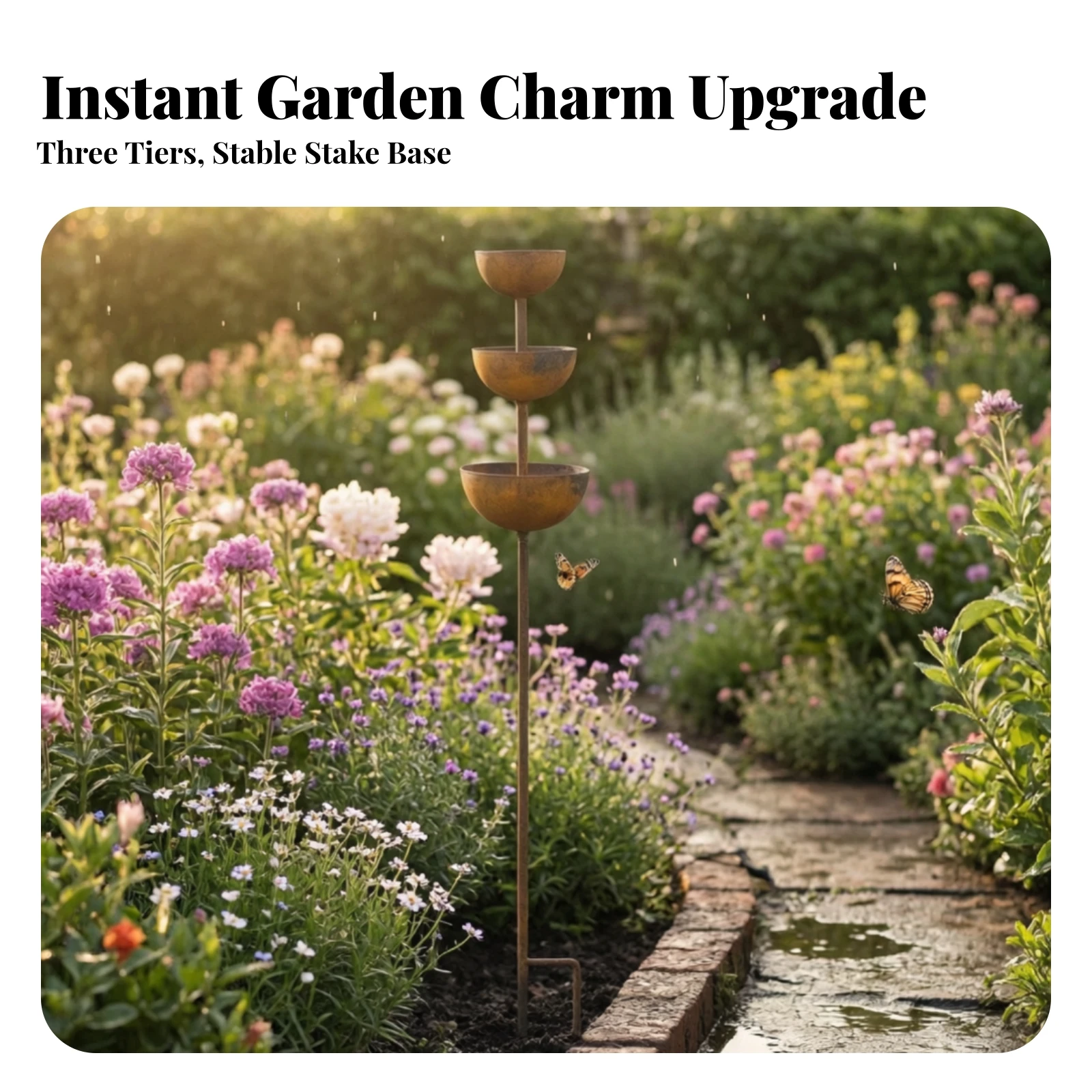 Garden Stake with Water Bowls Outdoor Tiered Bird Bath Bird Bath with Water Bowls Rustic Standing Rain Collector Freestanding