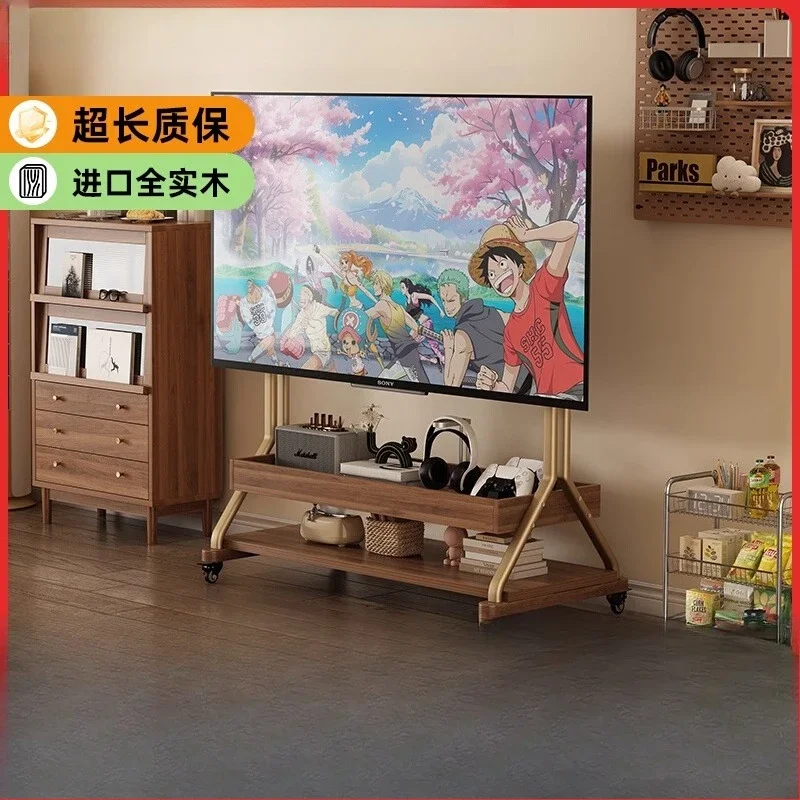 Solid wood removable TV cabinet living room household small apartment modern simple floor storage TV bracket