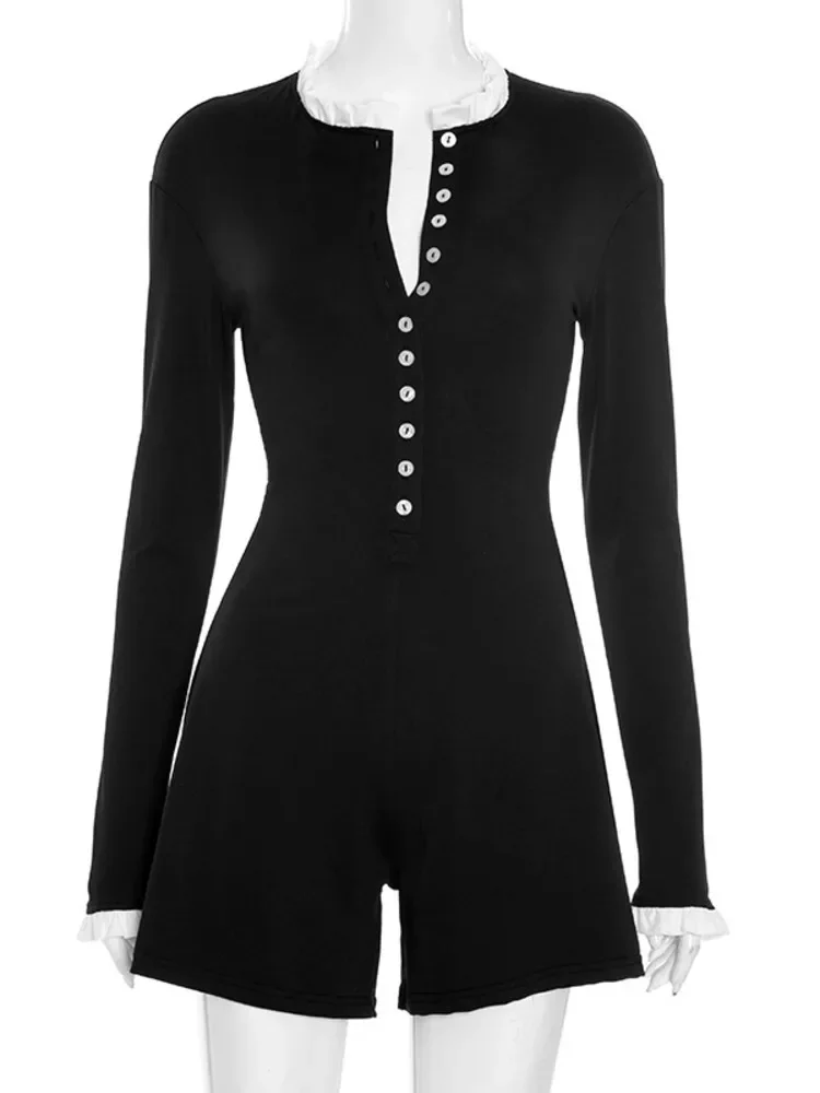 Autumn Long Sleeve Sexy Playsuit For Women Rompers Fashion Ruffle Collar Single-breasted Skinny Playsuits Female 2025
