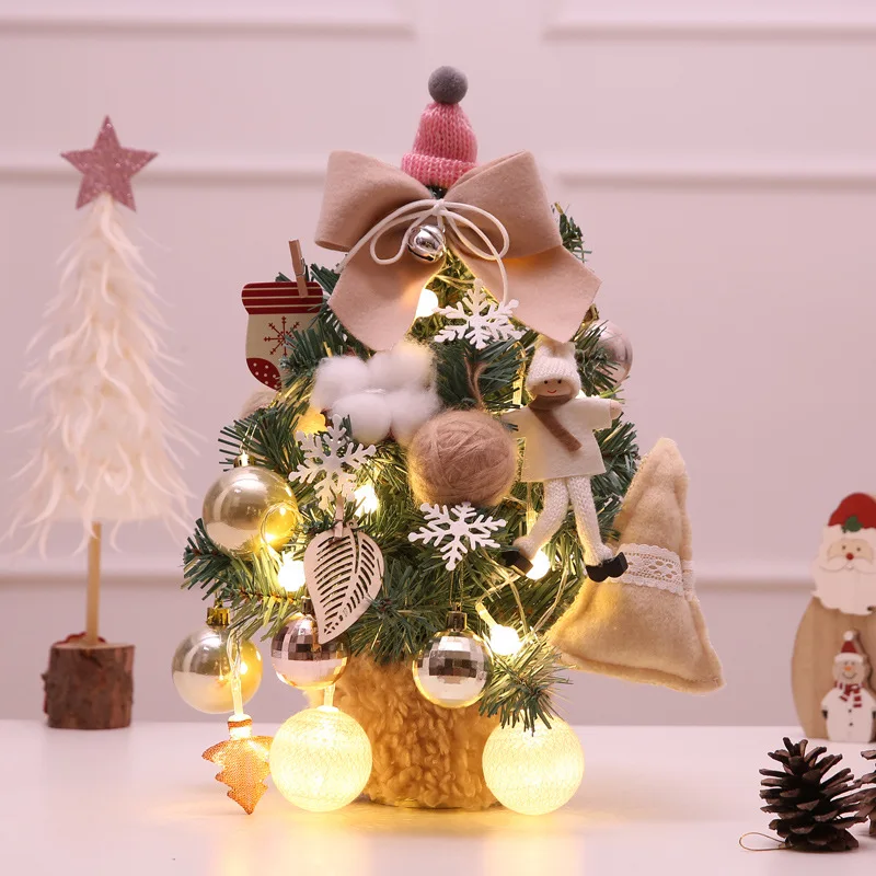 

Behogar Mini Christmas Tree Decoration with Lights 35cm Table Top Christmas Tree Xmas Set New Year Decor Party Supplies