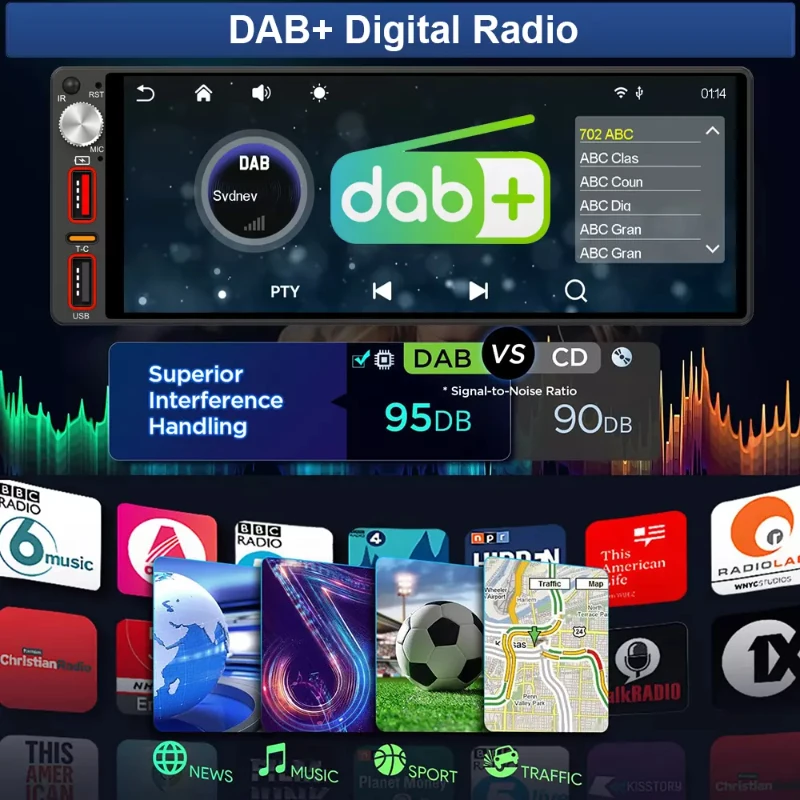 1Din العالمي متعدد الوظائف Carplay 6.86 "سيارة ستيريو شاشة تعمل باللمس اللاسلكية Carplay أندرويد السيارات FM AM BT5.0 RDS DAB Mikrofon #2