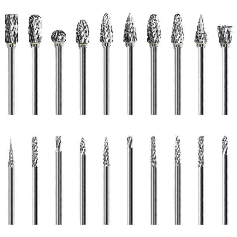 

Carbide Burr Set Double Cut Rotary Burr Set 1/8Inch Shank 20PCS Tungsten Steel For Metal And Wood Carving