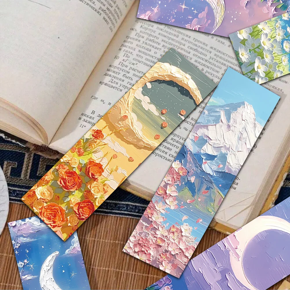 30PCS Beautiful Oil Painting Landscape Bookmarks Reading Club Reader Page Tags Library Office Page Tags Student Gifts