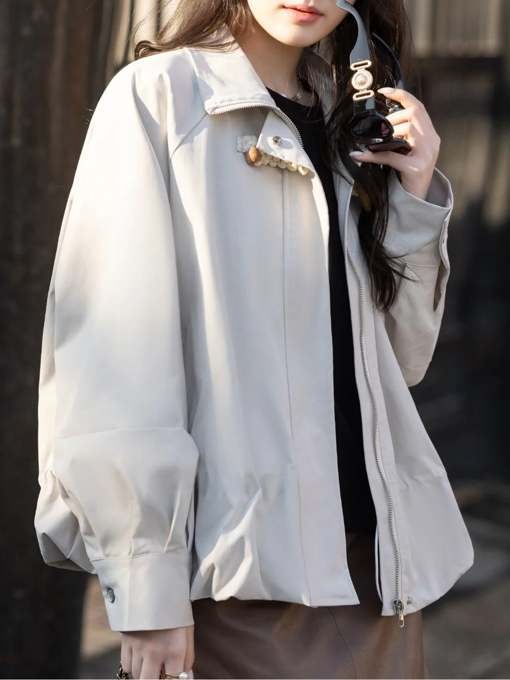 

Ele Slimming Spring Outerwear for Women Stand Collar Loose Fit Versatile New Sle 2026 Spring Tagl Faionable Jaet