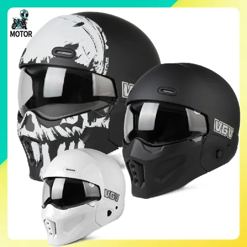 High Quality VGV Skull Black Scorpion Helmet Detachable For Motorcycle Bike Open Helmet Fashion Four Seasons Full Face Helmets