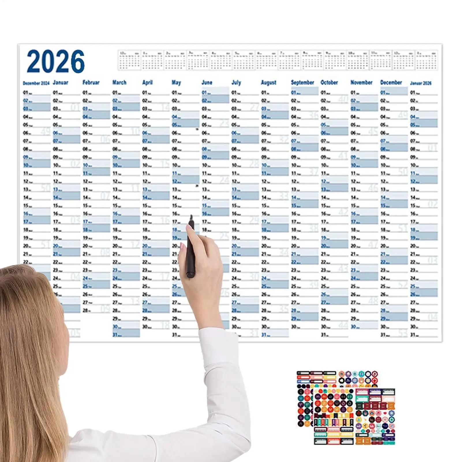365 Day Calendar Yearly Planner Schedule Calendar 2026 Schedule Creative Large Planner For Study Room Gym Projects Workplace
