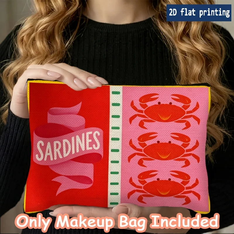 Crab and Sardine Art Travel Makeup Bag Multi Functional Zippered Toiletry Bag for Travel Gym Business Camping Cosmetic Organizer